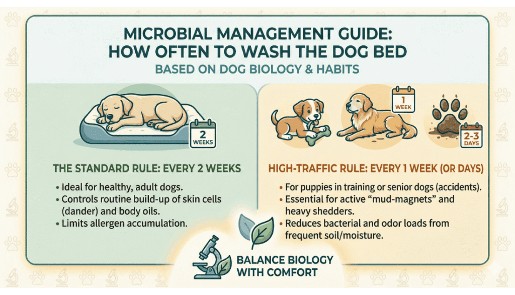 image shows a few tips to consider when trying to figure out when and how to wash a dog bed with stuffing